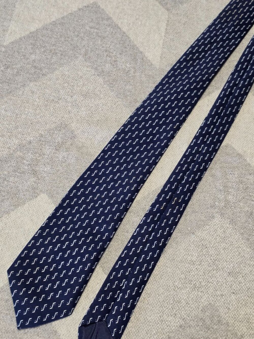 Parksider Navy Blue Music Note Pattern Silk Tie 3.5" Wide Washable Mens Accessor